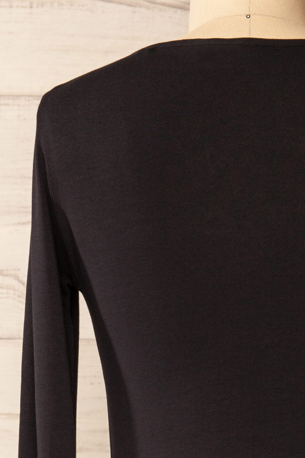 Lorient Black Long Sleeve Short Fitted Dress | La petite garçonne  back close-up