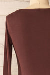 Lorient Brown Long Sleeve Short Fitted Dress | La petite garçonne   back close-up