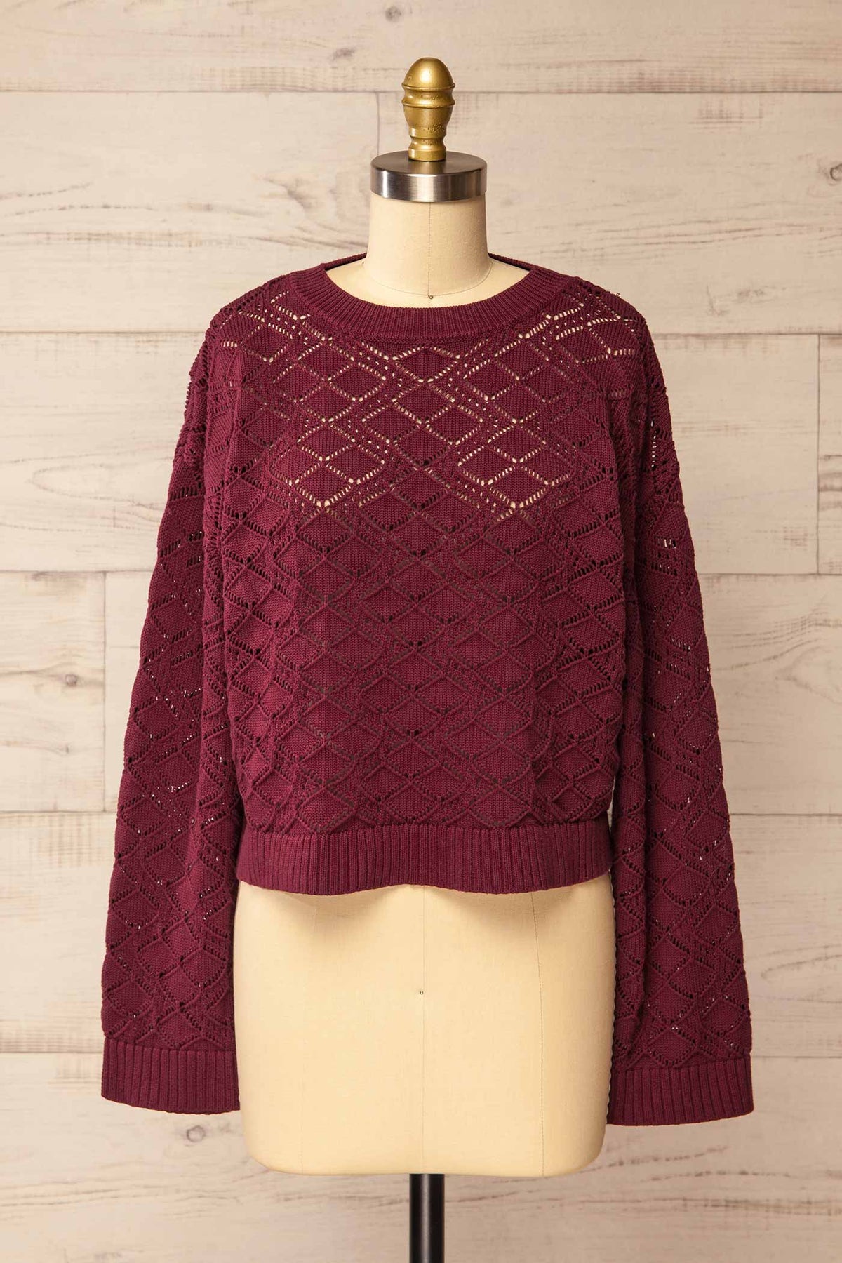 front view of Losal Burgundy Pointelle Sweater at La petite garçonne