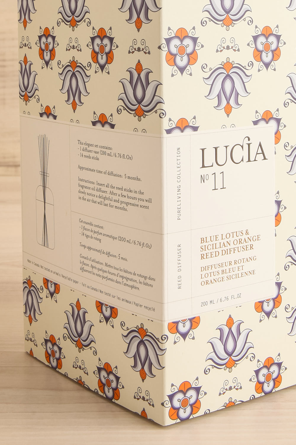 Blue Lotus and Sicilian Orange Reed Diffuser by Lucia | Maison garçonne box close-up