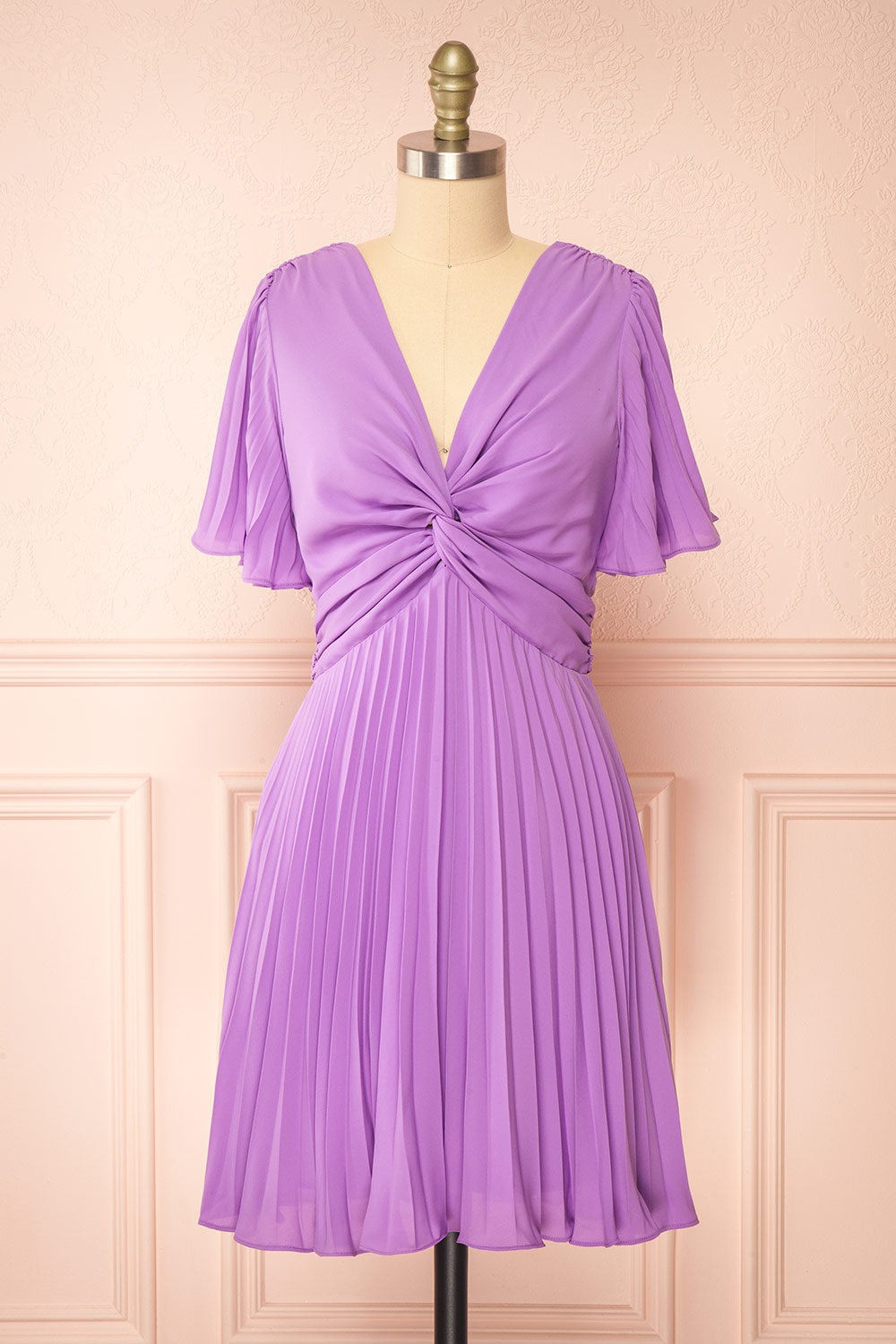 Loubna Short Purple Pleated Dress | Boutique 1861 front view