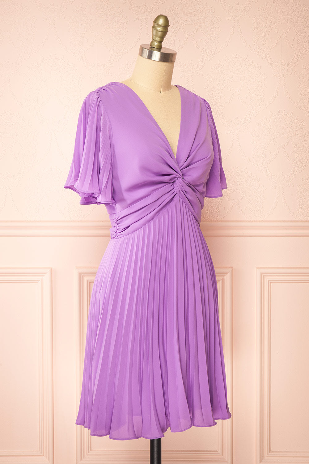 Loubna Short Purple Pleated Dress | Boutique 1861 side view