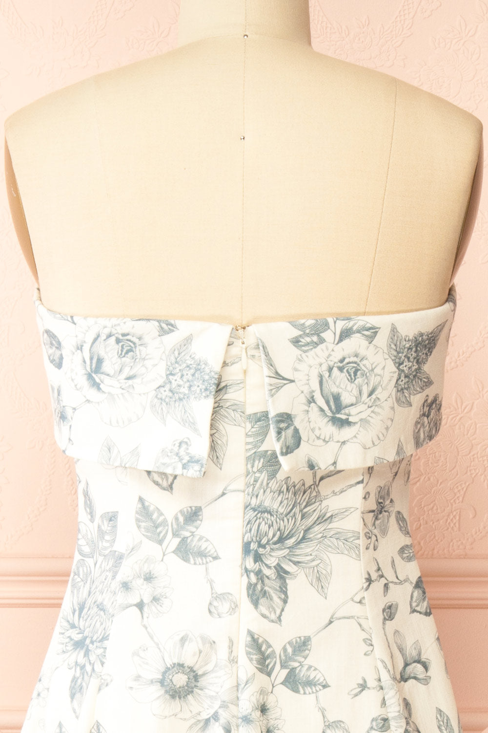 Louna Blue Strapless Floral Faux Linen Dress | Boutique 1861 back
