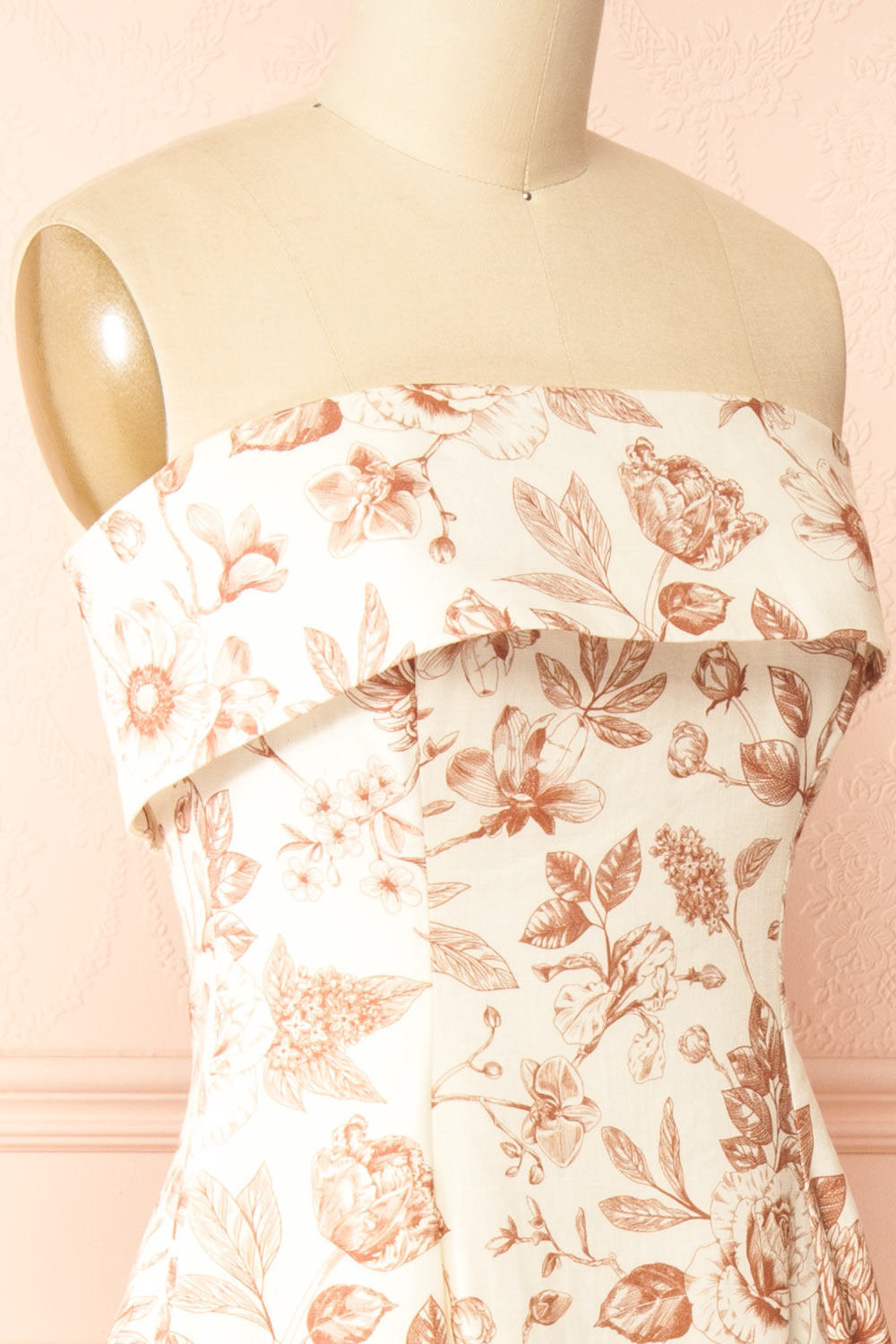 Louna Brown Strapless Floral Faux Linen Dress | Boutique 1861 sdie
