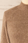 Luanda Taupe Long Ribbed Sweater | La petite garçonne front close-up