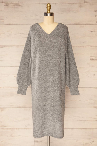Lucienne Grey Midi Fuzzy Knit Dress | La petite garçonne  front view