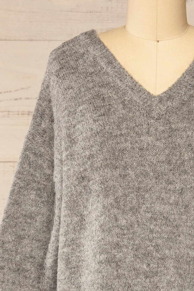 Lucienne Grey Midi Fuzzy Knit Dress | La petite garçonne   front