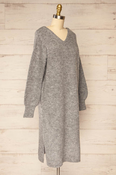 Lucienne Grey Midi Fuzzy Knit Dress | La petite garçonne   side view