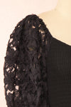 Lucindra Short Black Dress w/ Chiffon Flowers | Boutique 1861 side close-up
