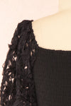 Lucindra Short Black Dress w/ Chiffon Flowers | Boutique 1861 back close-up