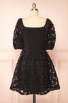 Lucindra Short Black Dress w/ Chiffon Flowers | Boutique 1861 back view