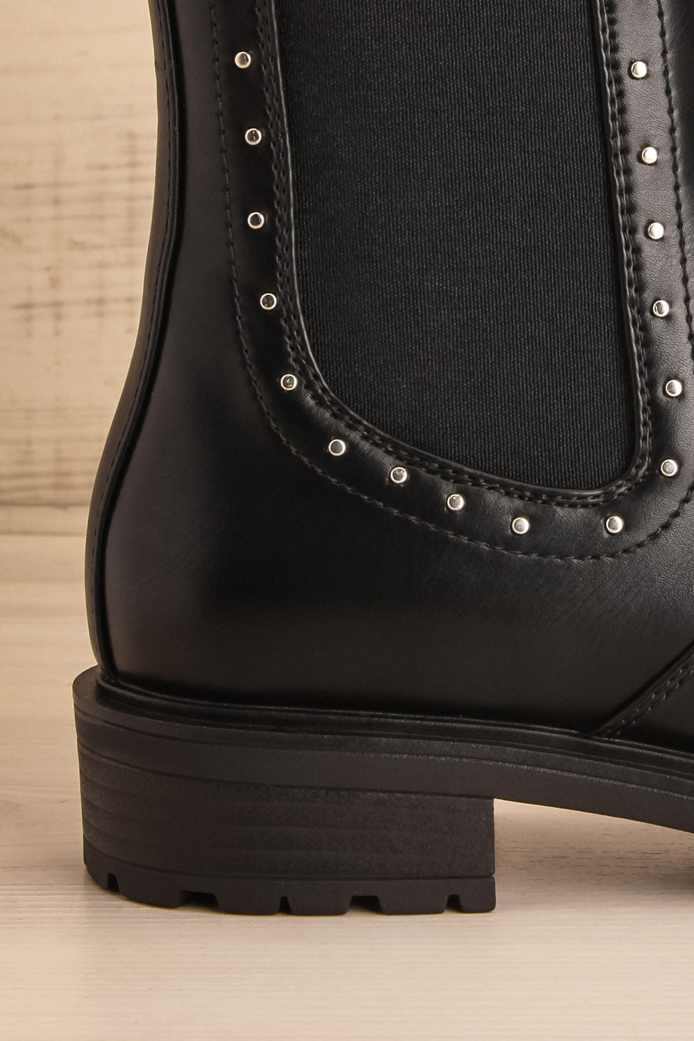 Luena Black Studded Chelsea Boots | La petite garçonne front heel