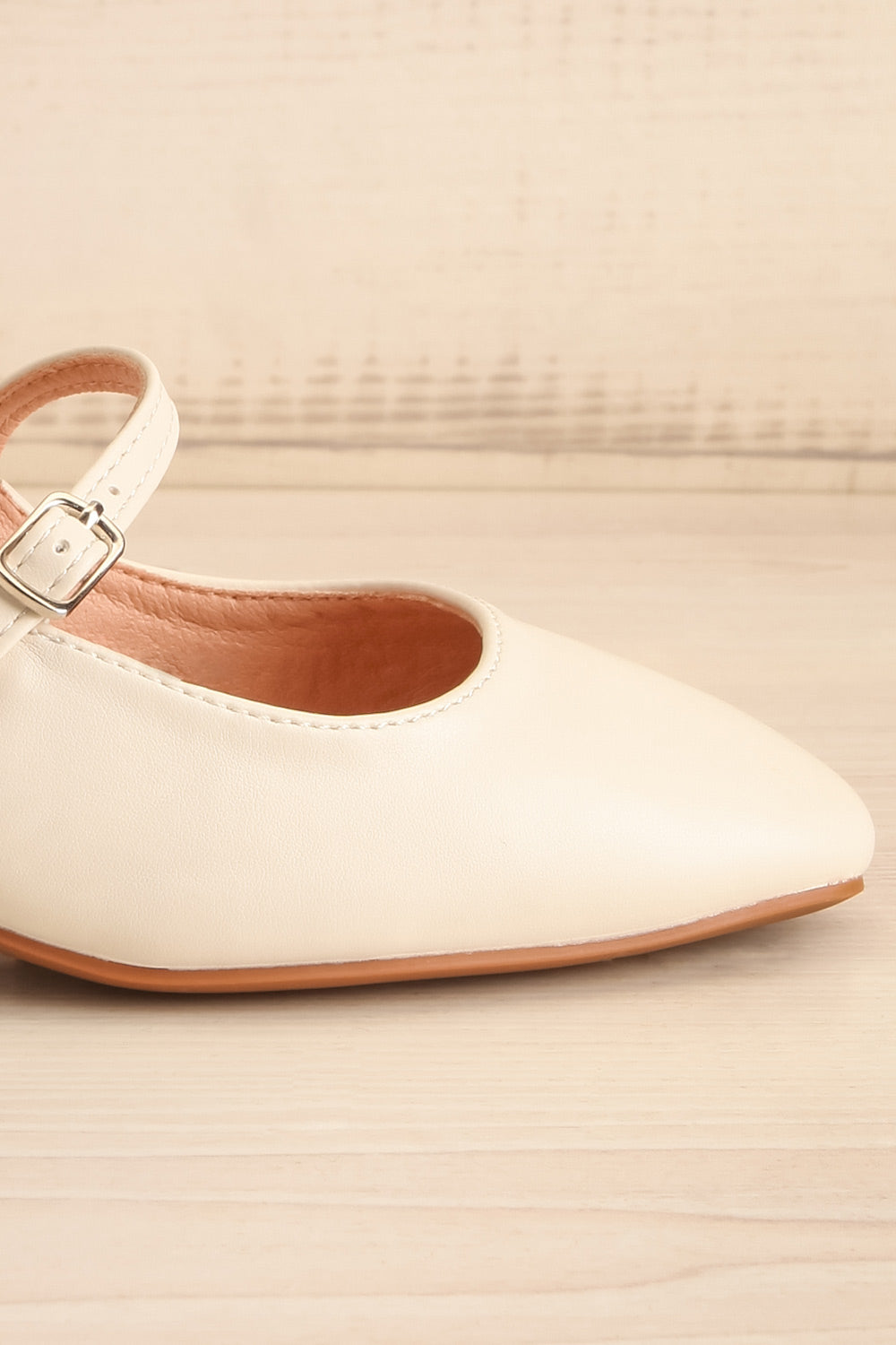 Lulu Ivory Faux Leather Flats | La petite garçonne side front close-up