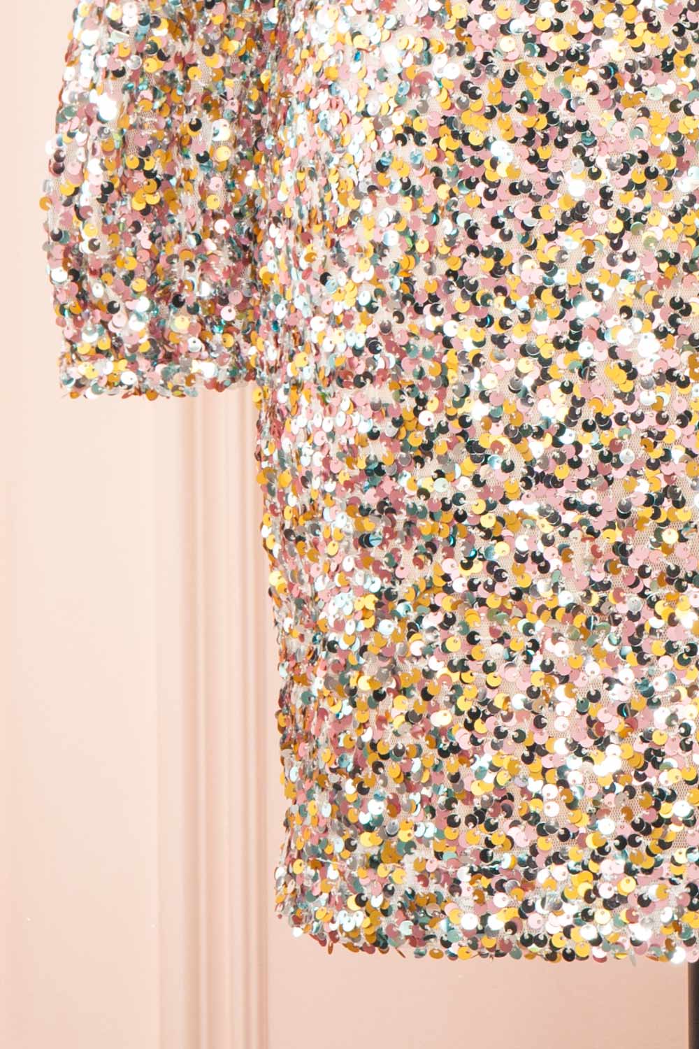 Lumiana Short Fitted Multicolor Sequins Dress | Boutique 1861 sleeve