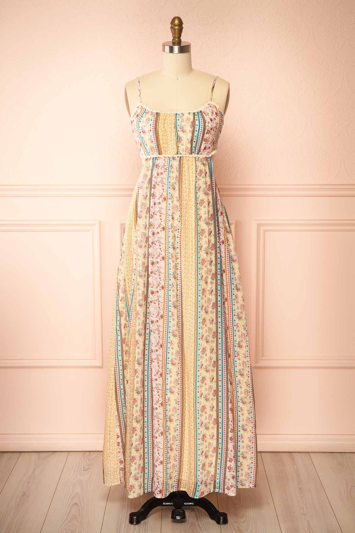 Front view Lumora Multicoloured Maxi Dress with Pockets at la boutique 1861