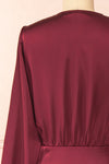 Lunaria Burgundy Satin Wrap Midi Dress w/ Long Sleeves | Boutique 1861 back