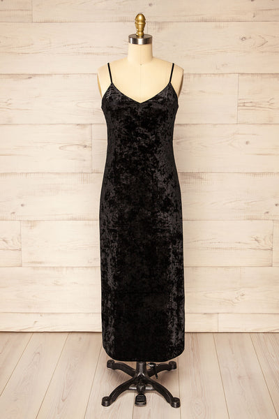 Luritta Black Velours Midi Dress | La petite garçonne front view