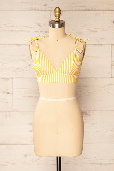 Lusaka Yellow Striped Bikini Top | La petite garçonne front view