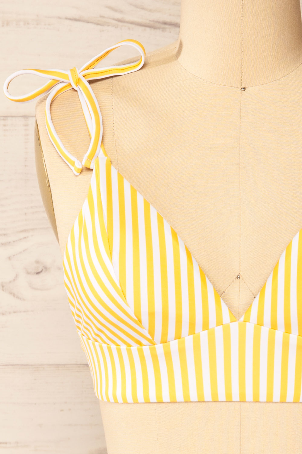 Lusaka Yellow Striped Bikini Top | La petite garçonne front close-up
