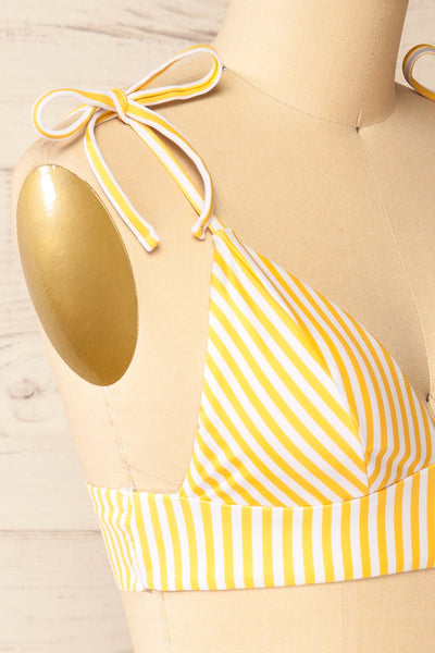 Lusaka Yellow Striped Bikini Top | La petite garçonne side close-up
