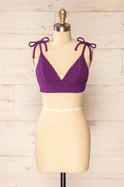 Lusaka Purple Ribbed Bikini Top | La petite garçonne front view