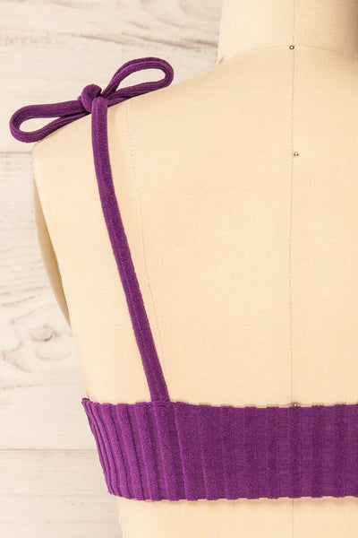 Lusaka Purple Ribbed Bikini Top | La petite garçonne back close-up