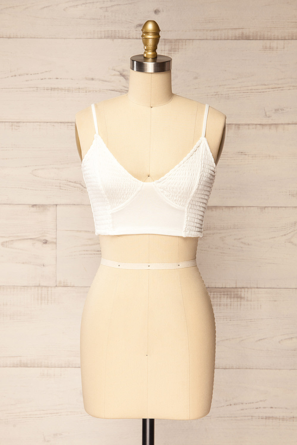 Lustleigh White Cropped Ruched Camisole | La petite garçonne front view