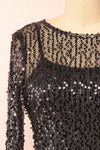 Lyrissa Black Short Mesh Sequin Dress | Boutique 1861 front close-up