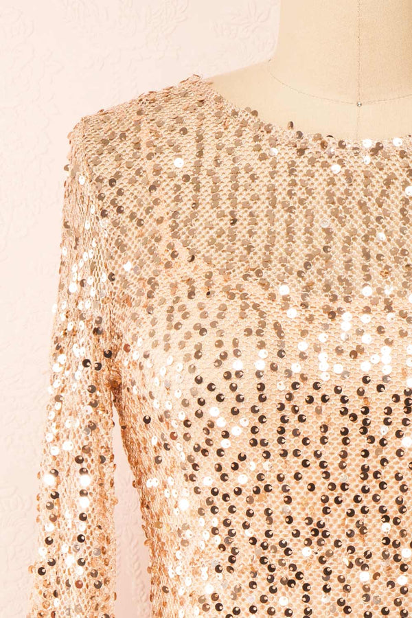 Lyrissa Rosegold | Short Mesh Sequin Dress