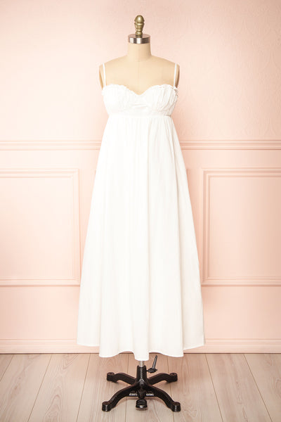 Lyssa White Midi Dress w/ Empire Waist | Boutique 1861 front view