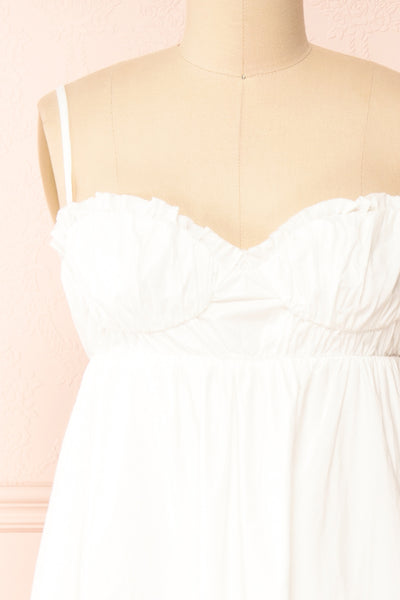 Lyssa White Midi Dress w/ Empire Waist | Boutique 1861  front close-up