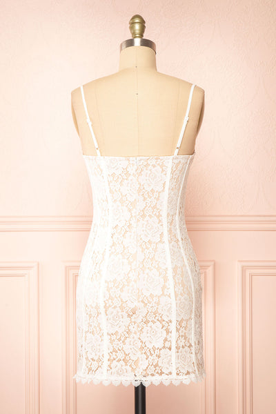 Lyssandra Fitted White Lace Mini Dress | Boutique 1861 back view