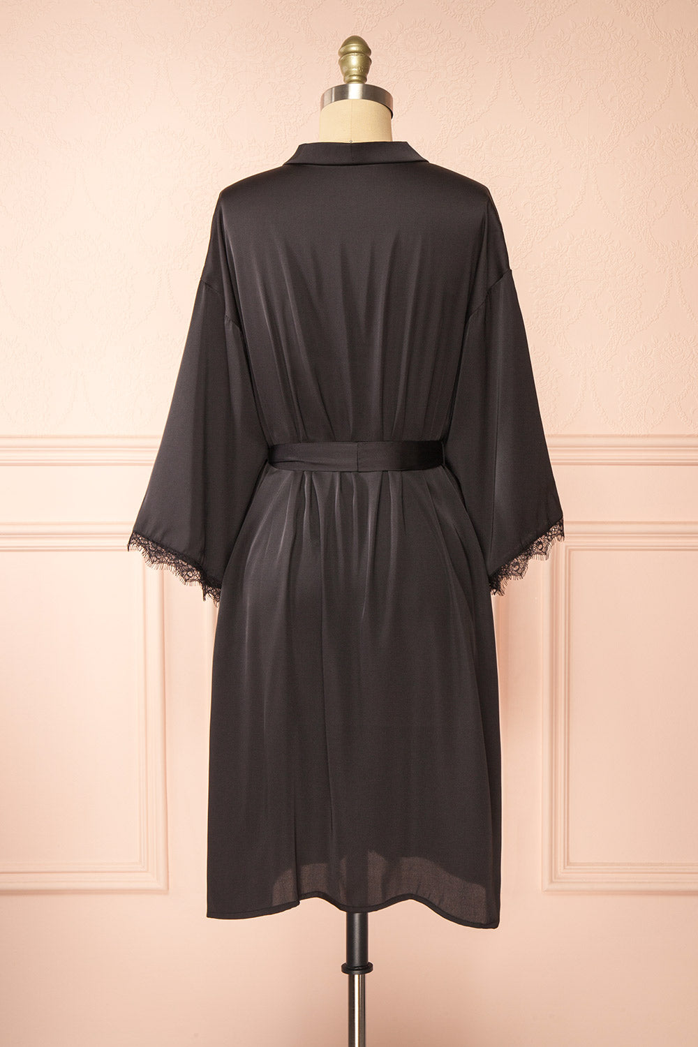 Lyvia Black Satin Kimono w/ Lace | Boutique 1861 back view