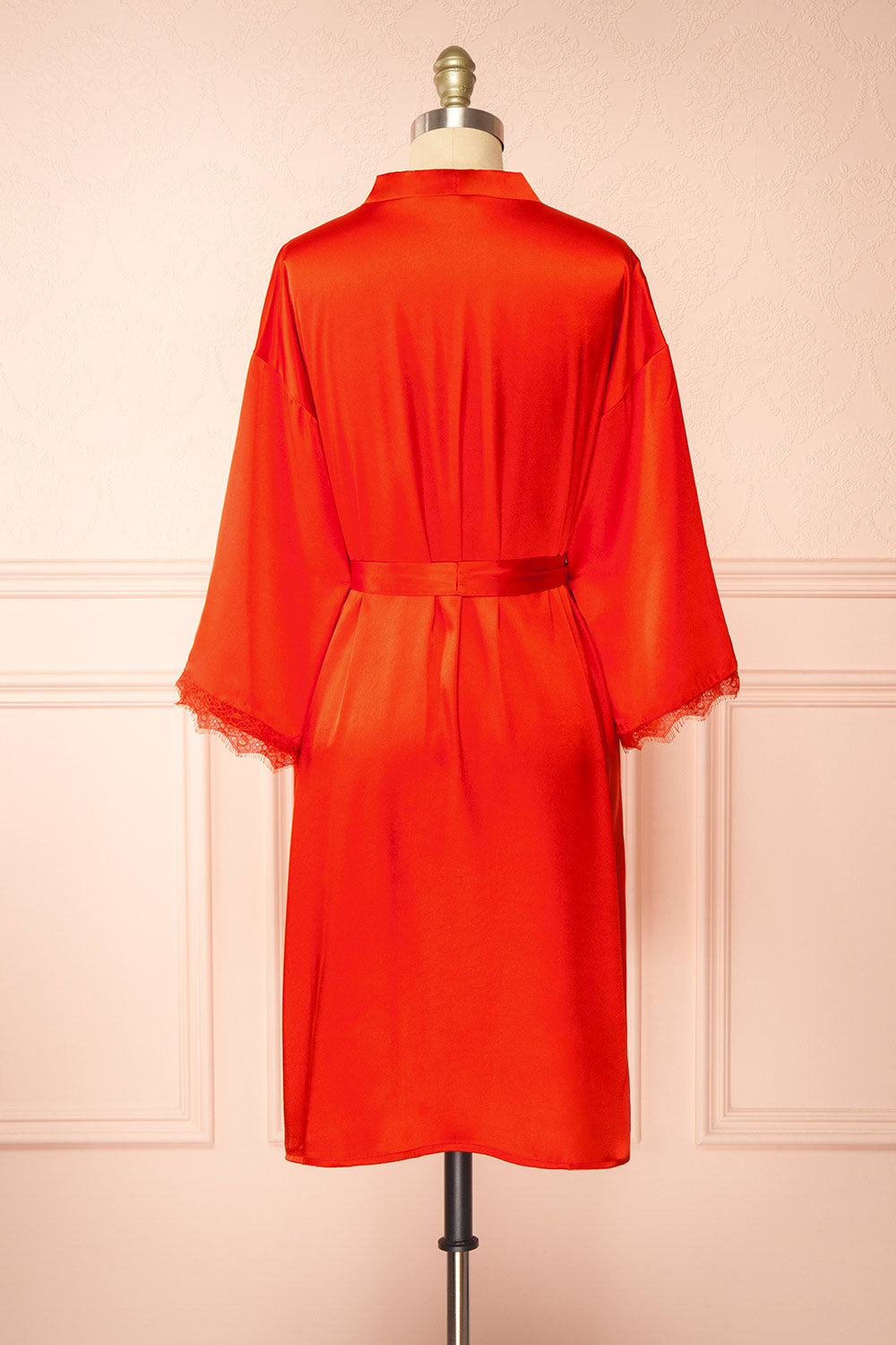 Lyvia Red Satin Kimono w/ Lace | Boutique 1861 back view