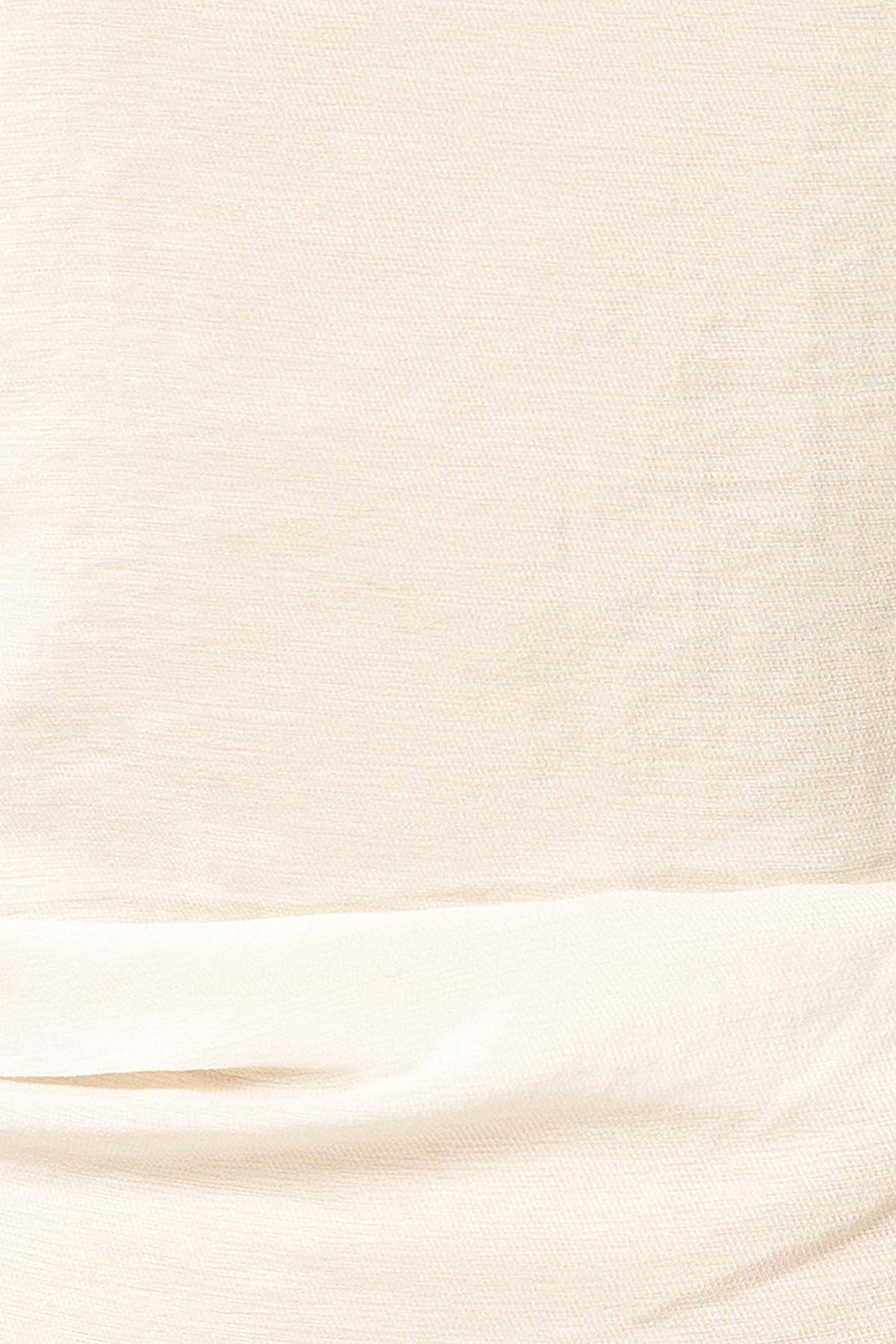 fabric front view of Macapa White Cowl Neck Long Sleeve Ruched Blouse at La petite garçonne