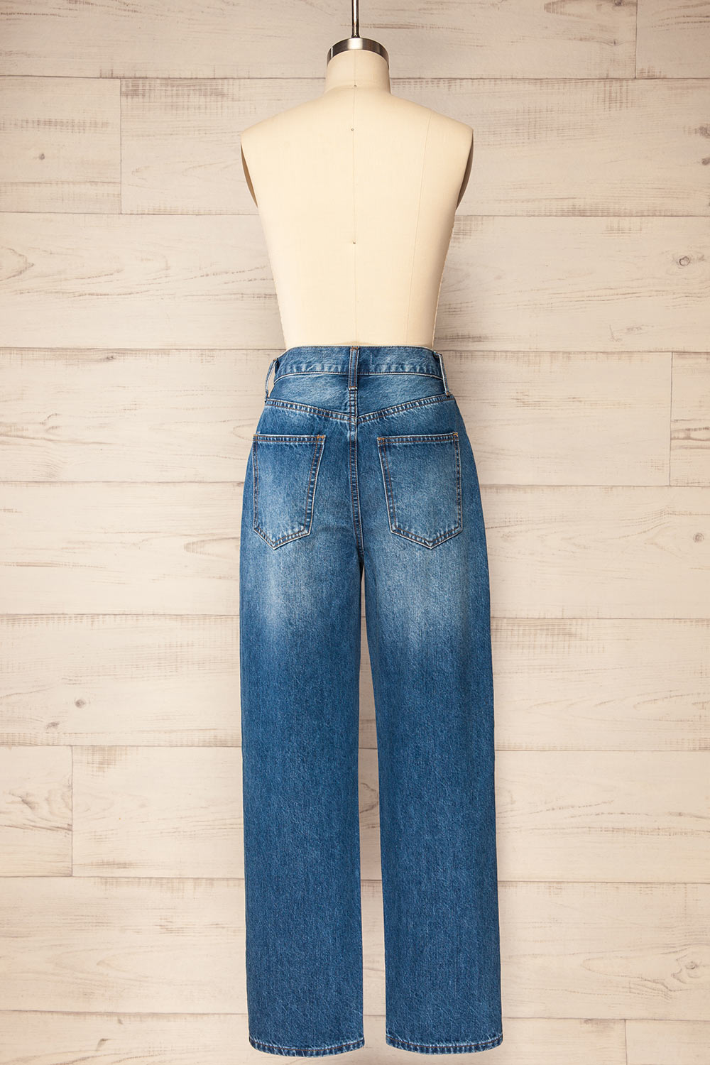 Macau Medium Wash Crossover High-Waisted Jeans | La petite garçonne  back view