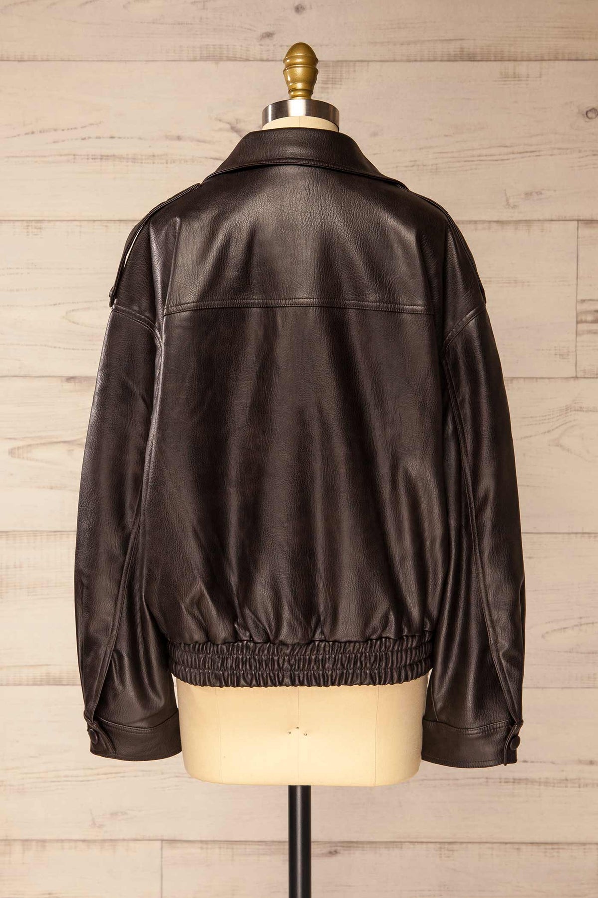 back view of Macquarie Brown Faux Leather Jacket with Removable Collar at La petite garçonne