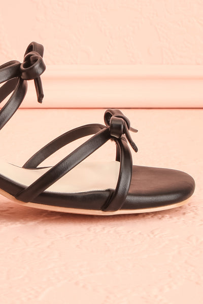 Macy Black Heeled Sandals w/ Bows | Maison garçonne front side close-up