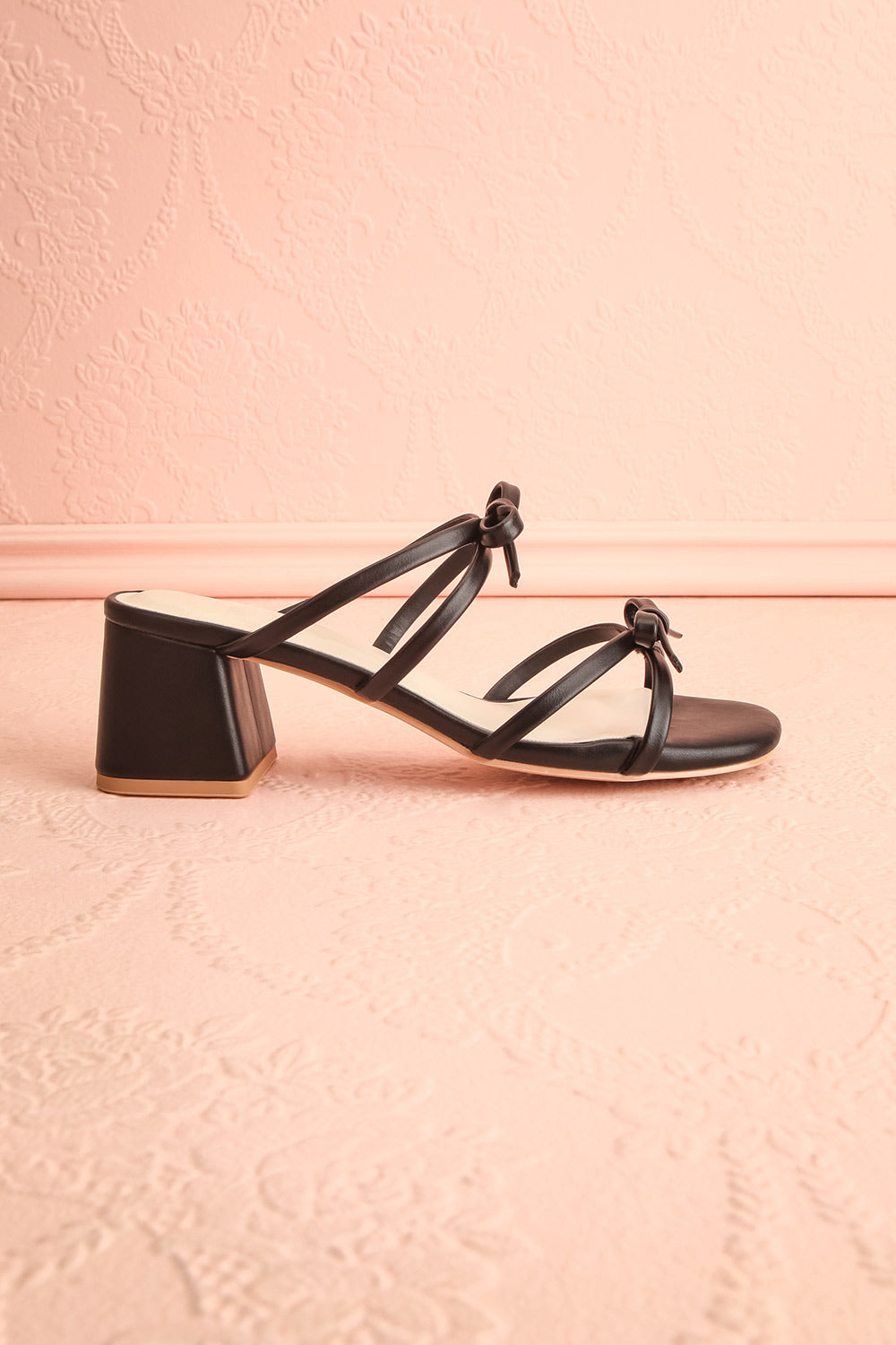 Macy Black Heeled Sandals w/ Bows | Maison garçonne side view