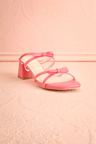 Macy Pink Heeled Sandals w/ Bows | Maison garçonne front view