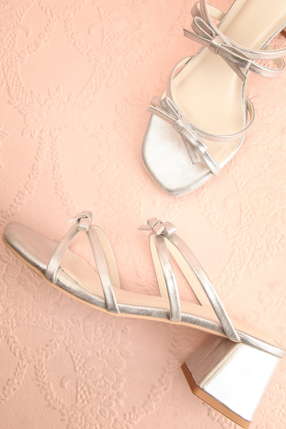 Macy Silver Heeled Sandals w/ Bows | Maison garçonne flat view