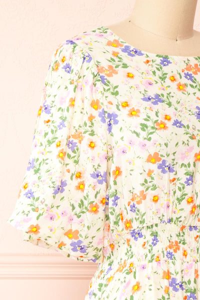 Madaya Short Floral Dress w/ Elastic Waist | Boutique 1861 side close-up