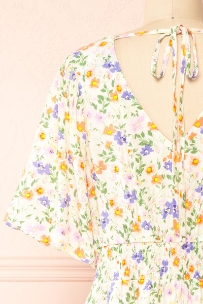 Madaya Short Floral Dress w/ Elastic Waist | Boutique 1861 back close-up