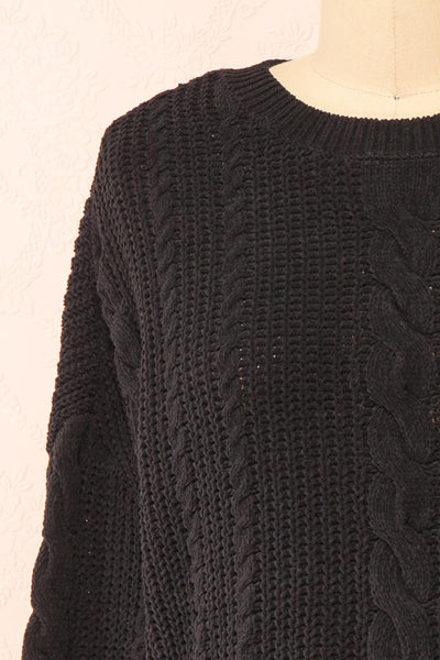 Madeleine Black Cropped Cable Knit Sweater | Boutique 1861 front close-up