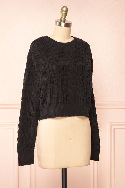 Madeleine Black Cropped Cable Knit Sweater | Boutique 1861 side view
