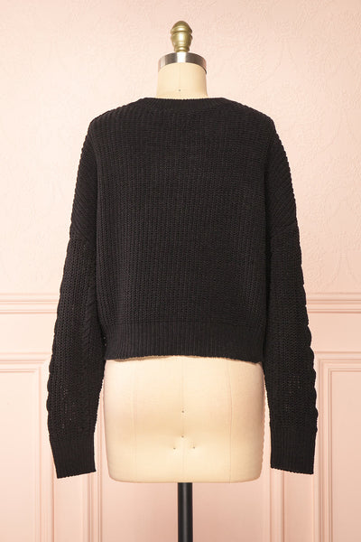 Madeleine Black Cropped Cable Knit Sweater | Boutique 1861 back view