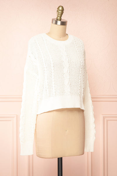 Madeleine Ivory Cropped Cable Knit Sweater | Boutique 1861 side view
