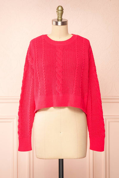 Madeleine Pink Cropped Cable Knit Sweater | Boutique 1861 front view
