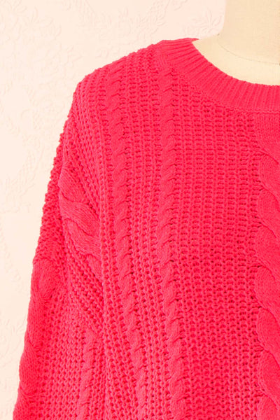 Madeleine Pink Cropped Cable Knit Sweater | Boutique 1861 front close-up