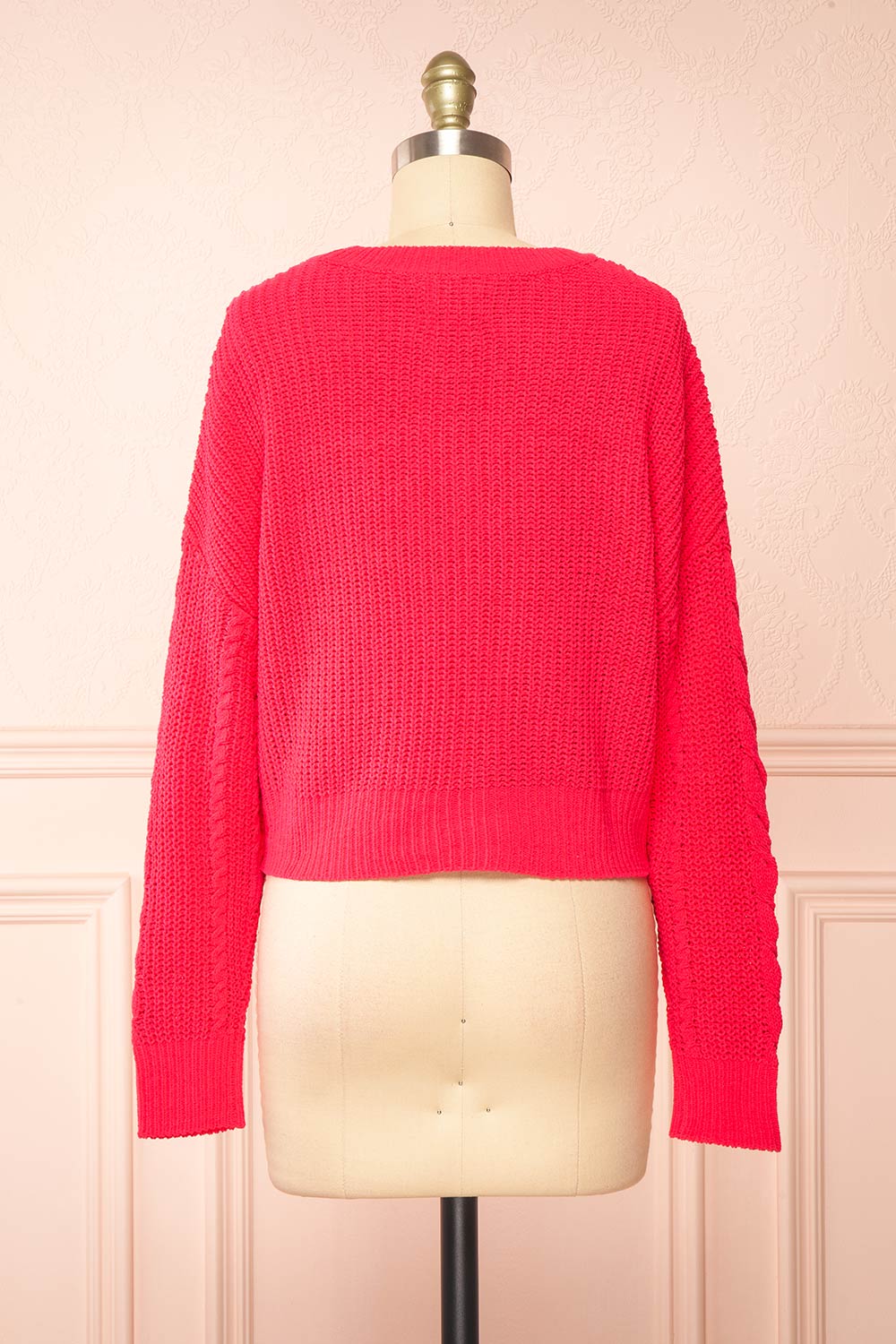Madeleine Pink Cropped Cable Knit Sweater | Boutique 1861 back view